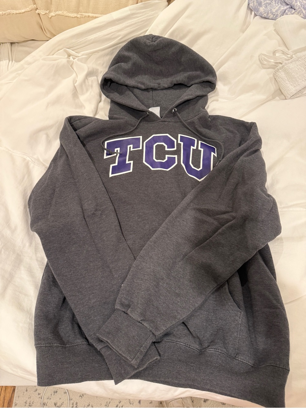 Champion Gray TCU Hooded Sweatshirt with Purple Lettering
